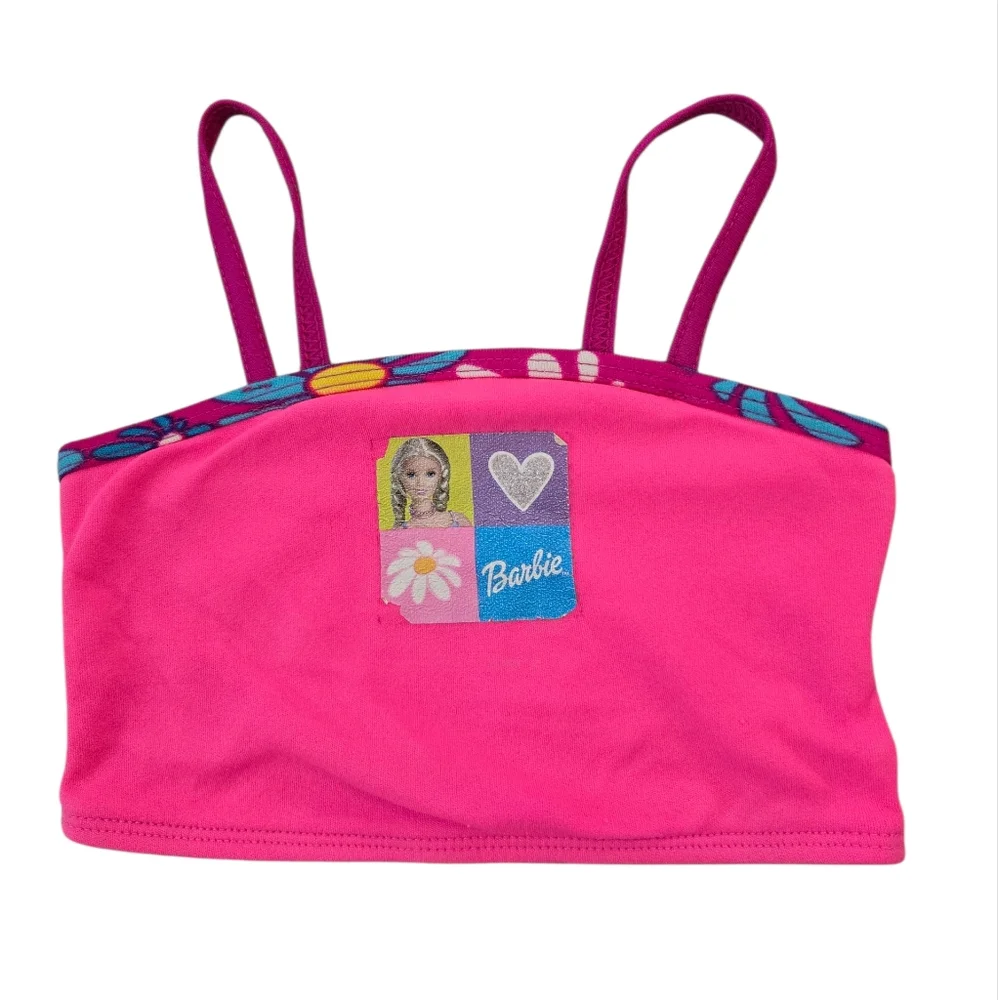 Vintage Y2k 2003 Barbie Neon Pink Bathing Suit Bikini Top